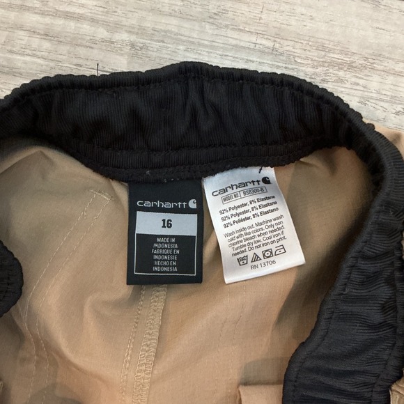 Carhartt Relaxed Fit Shorts Elastic Waist Casual Comfy Tan Size 16 - Picture 5 of 7